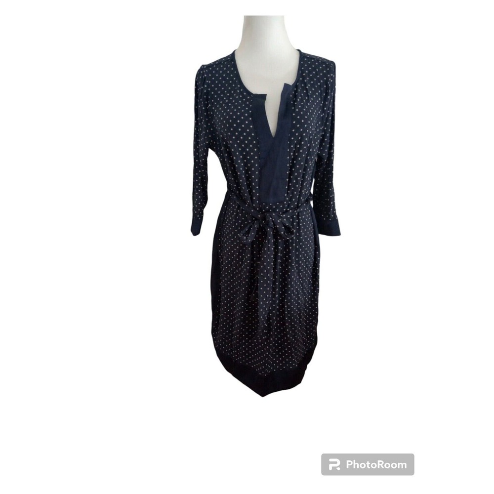 Ann Taylor Soft Jersey Knit 3/4 Sleeve T Shirt Shift Dress Polka Dot Blue Sz‎ LP